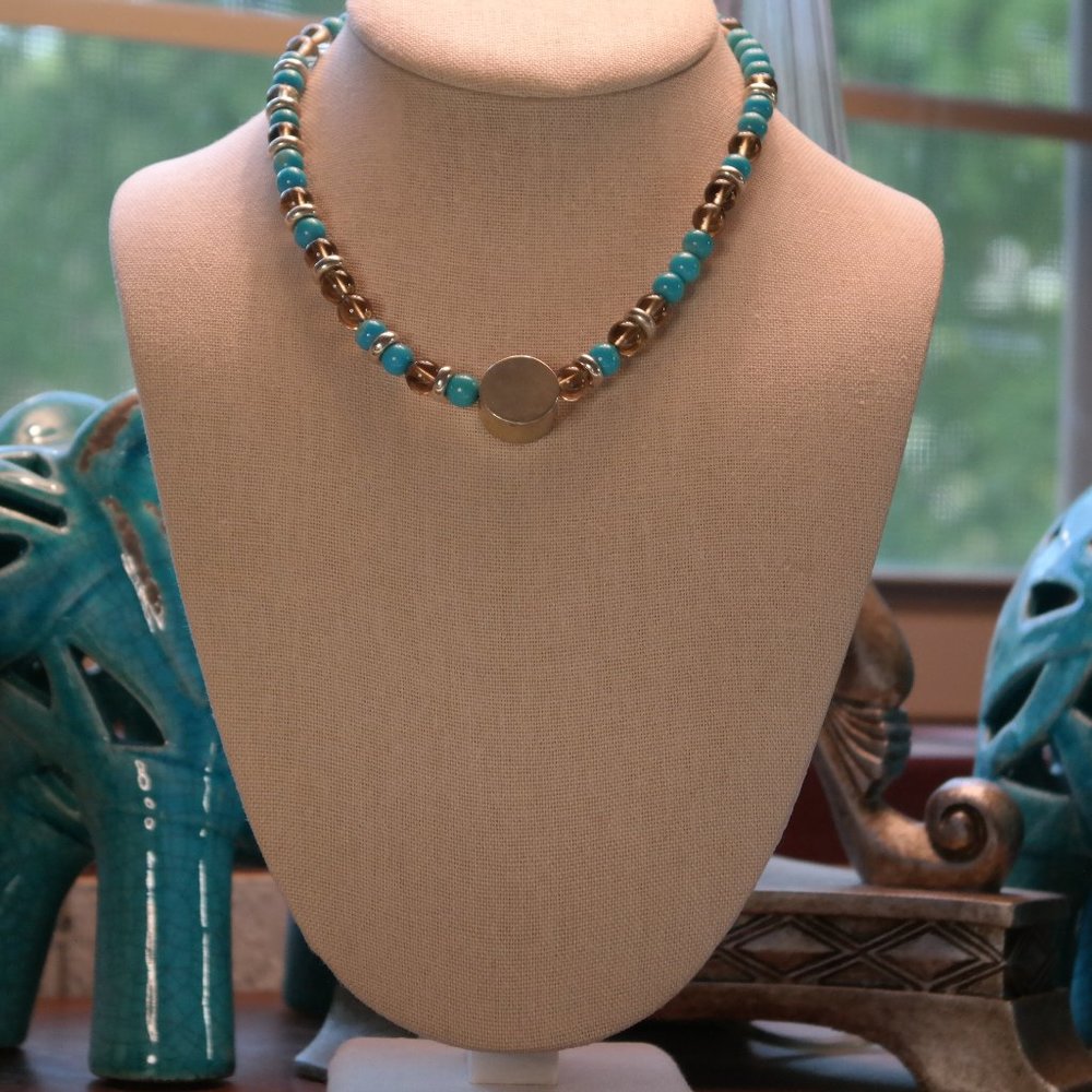 Turquoise, Smoke Quartz and Silver 925 Vintage Necklace
